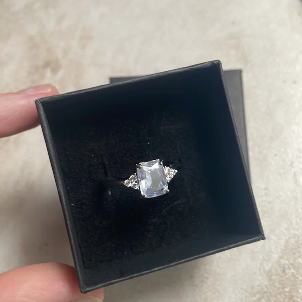 Sterling silver square cut topaz Elegant Silver Gemstone Ring
